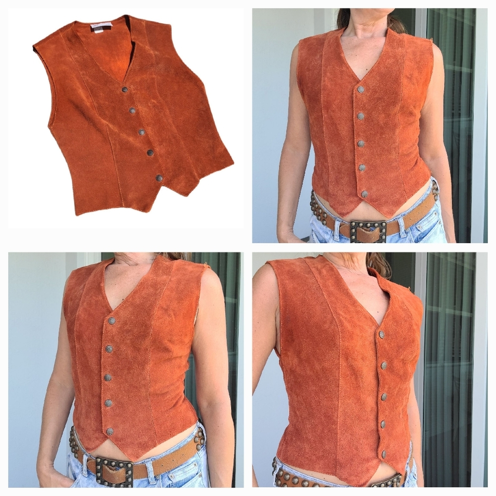 Hide-away vintage leather suede vest xs/s/m